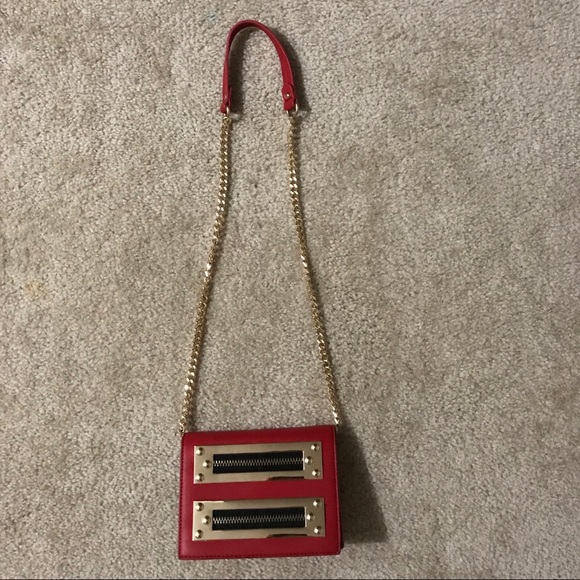 Michael Kors Handbags - MICHAEL KORS RED LEATHER MINI CROSSBODY GOLD CHAIN